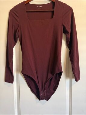 Old Navy Girls' Long-Sleeve Square Neck Burgundy One-Piece Bodysuit